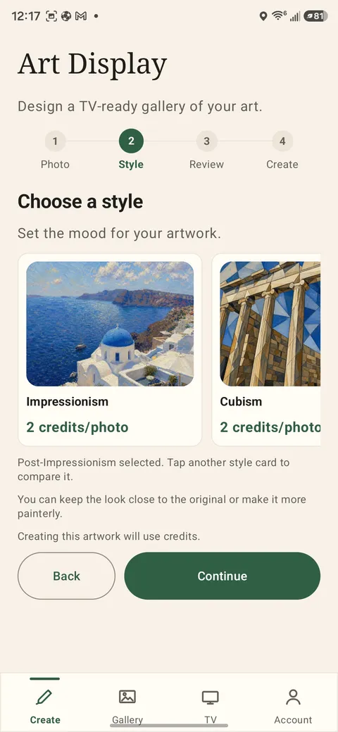 Art Display app: comparing before and after in a style
